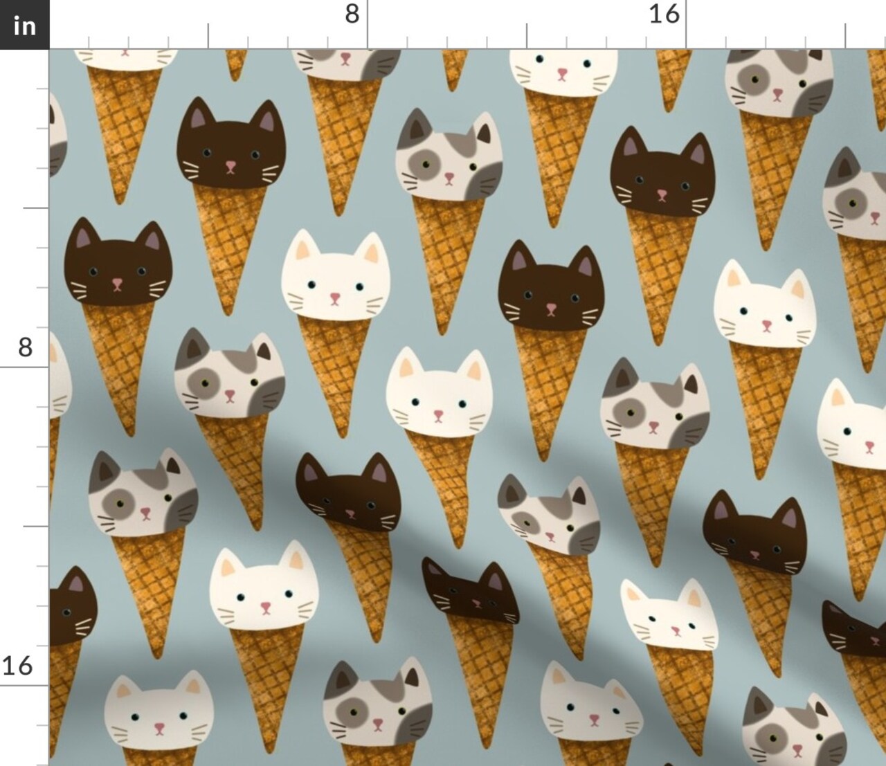 Whimsical Cats Ice Cream Cute Kittens Cone Kids Blue Sweet Food Animals Custom Printed Fabric by Spoonflower Various Fabrics by the Yard or Fat Quarter